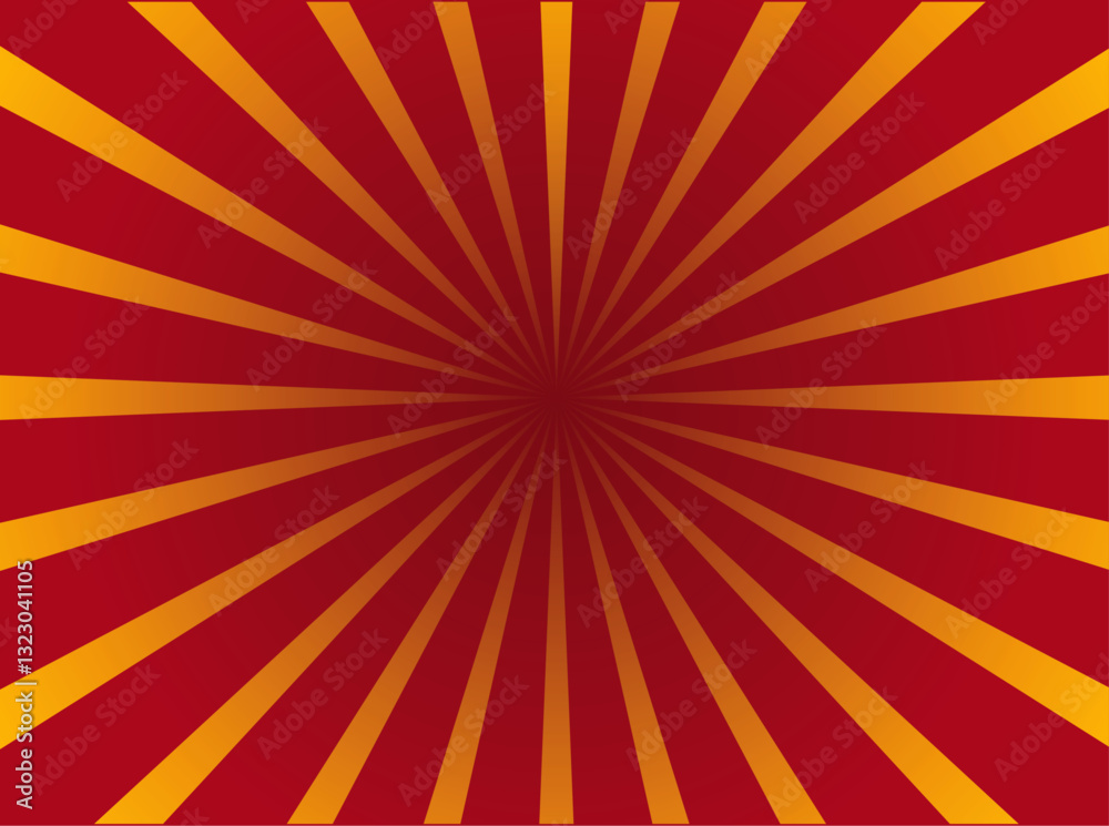 Obraz premium Red Sunburst Retro Radial Background with Yellow Sun Ray