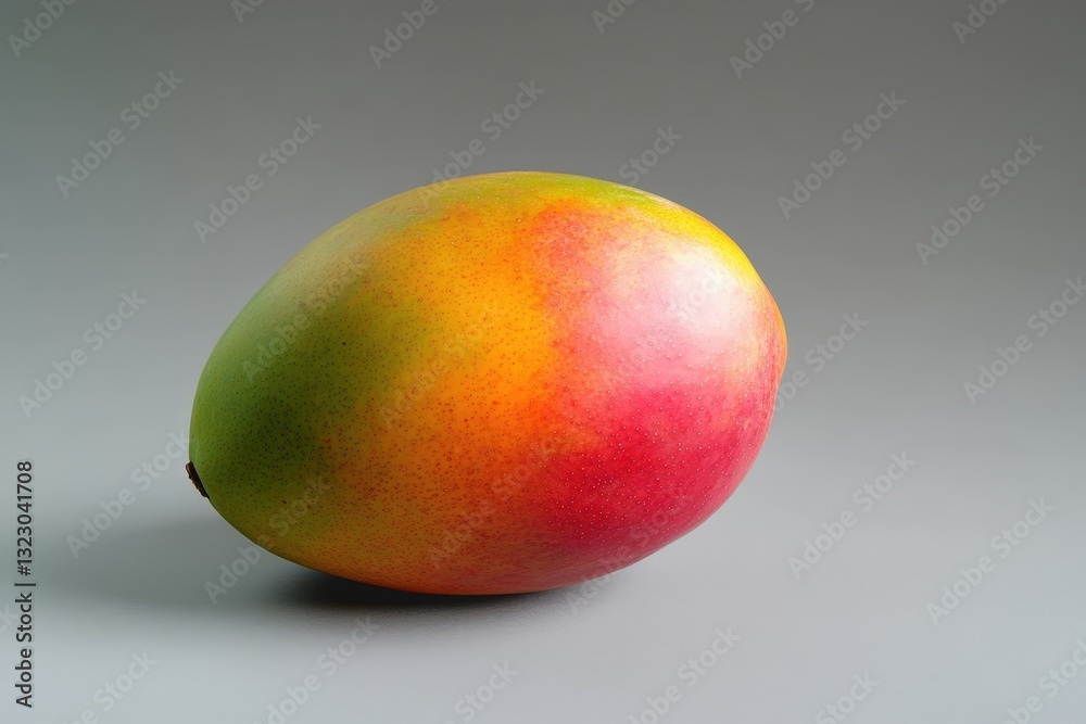 A beautiful ripe mango fruit shown against a gray background