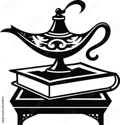 Modern and stylish premium quality Magic genie lamp silhouette vector art, Magic genie lamp line art vector illustration