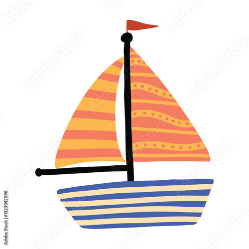 Colorful Sailing Boat Illustration Icon Single