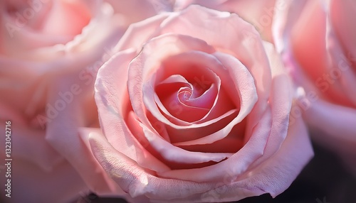 vibrant close up of a delicate pink rose bloom in soft focus