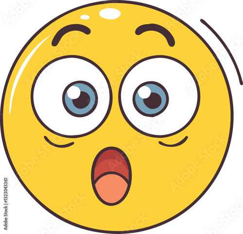 Surprised emoji with wide eyes and open mouth, A yellow surprised emoji with wide eyes, an open mouth, and a raised eyebrow, expressing shock and amazement in a playful way.
