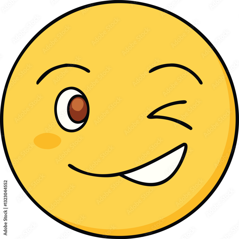Fototapeta premium Winking smiley face emoji with a playful grin, A yellow winking emoji with a playful grin, representing a cheeky, fun, and lighthearted expression in digital communication. 