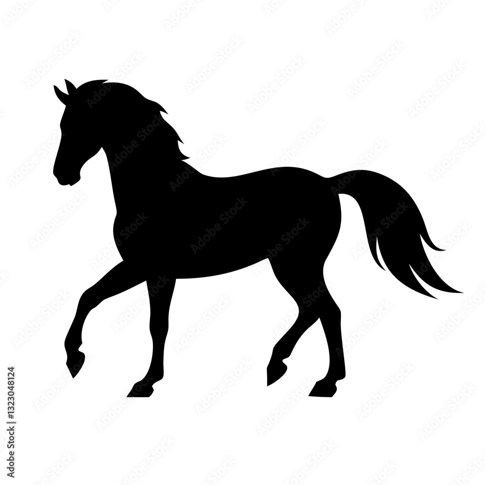 silhouette of horse in walking pose, showcasing its elegant and graceful movement against plain background silhouette of horse in walking pose, showcasing its elegant and graceful movement against plain background