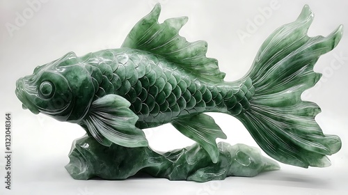 Luxurious jade koi fish ornament display high resolution sculpture