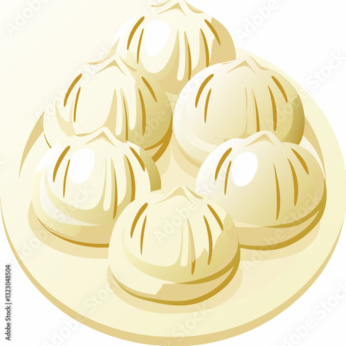 plate of steamed dumplings with soft, golden texture, arranged neatly and glowing with fresh, appetizing appearance