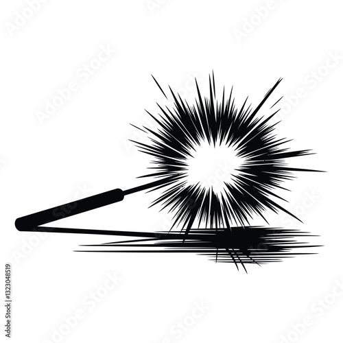 Fourth of July sparkler Silhouette, Vector, Icon, Logo, White Background.
