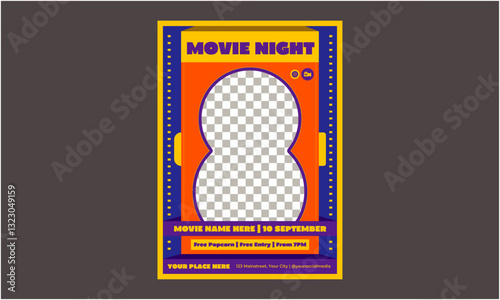 Movie Night Flyer. Vector Illustration of Cinema Movie Night Flyer Poster
