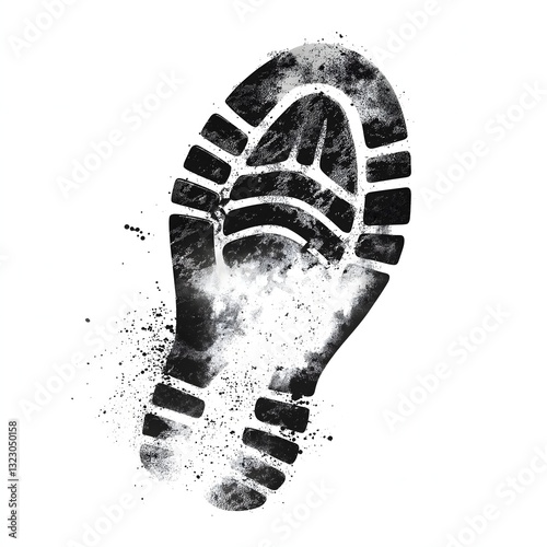Barefoot Shoe Print Footprint: Rugged Walking Imprint Silhouette in Dust and Dirt Texture