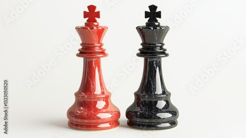 Colorful Chess Kings in Red and Black on a Light Background