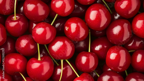 Summer's Sweetness: A close-up image bursts with the vibrant red of ripe cherries, showcasing their luscious texture and inviting allure.