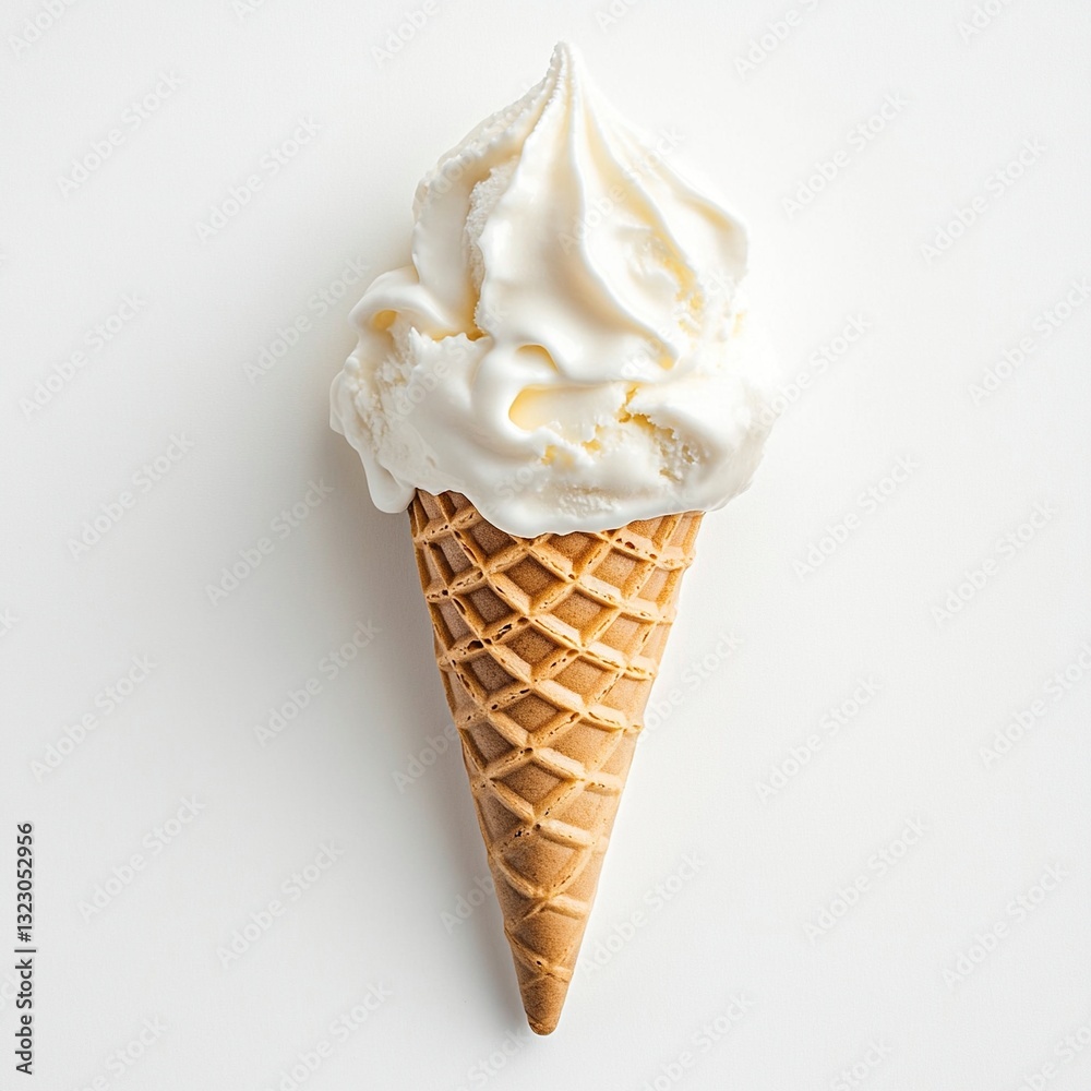 Single scoop vanilla ice cream in a waffle cone. (1) Single scoop vanilla ice cream in a waffle cone. (1)