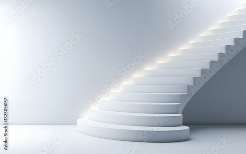 A modern, illuminated spiral staircase showcasing sleek design and minimalism in a bright, spacious environment.