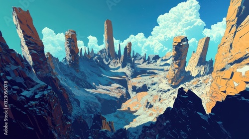 Abstract Canyon Landscape With Towering Rock Formations