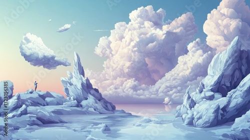 A Solitary Figure Contemplates A Dreamlike Ice Seascape