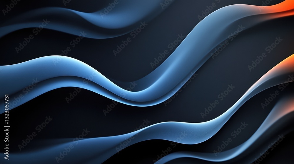 Obraz premium Abstract Close-up Wavy Blue-Orange Gradient on Dark Background. Flow, lines, modern, digital art.