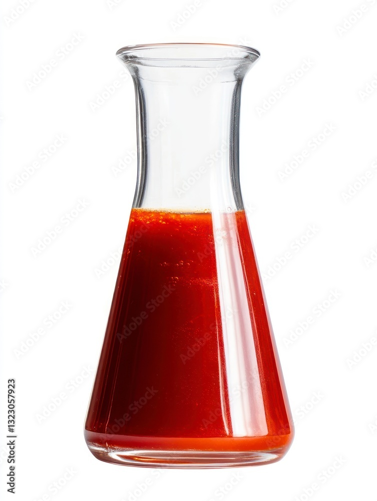 Pouring Red Sauce in a Clear Glass Bottle on White Background Pouring Red Sauce in a Clear Glass Bottle on White Background
