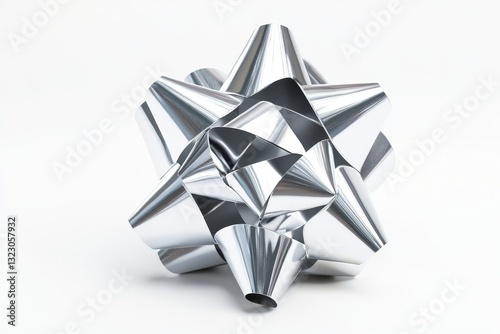 Silver gift ribbon bow isolated on white background . 3D rendering