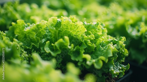 Obraz na płótnie Fresh Green Lettuce Growing in Rows at Organic Farm or Garden Center w salonie