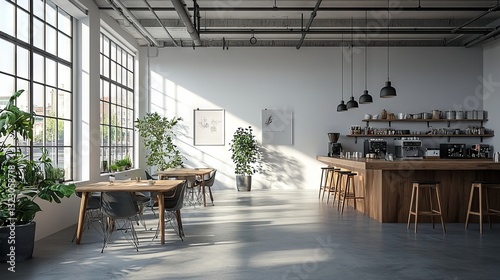 Obraz na płótnie Modern minimalist coffee shop interior with bright natural lighting w salonie