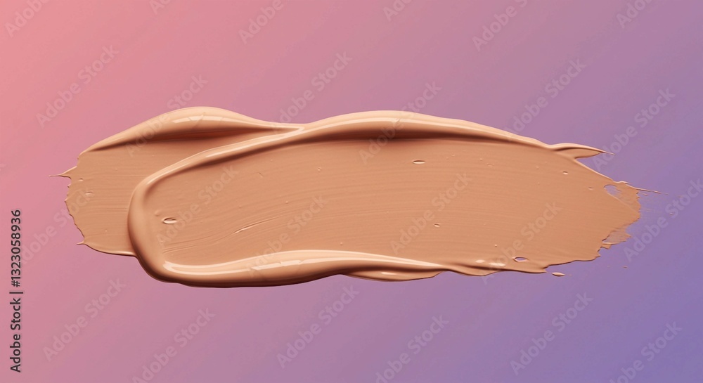 Fototapeta premium The close-up view of beige or tan cosmetic swatches, with a smooth texture and curved strokes, is set against a clean white background
