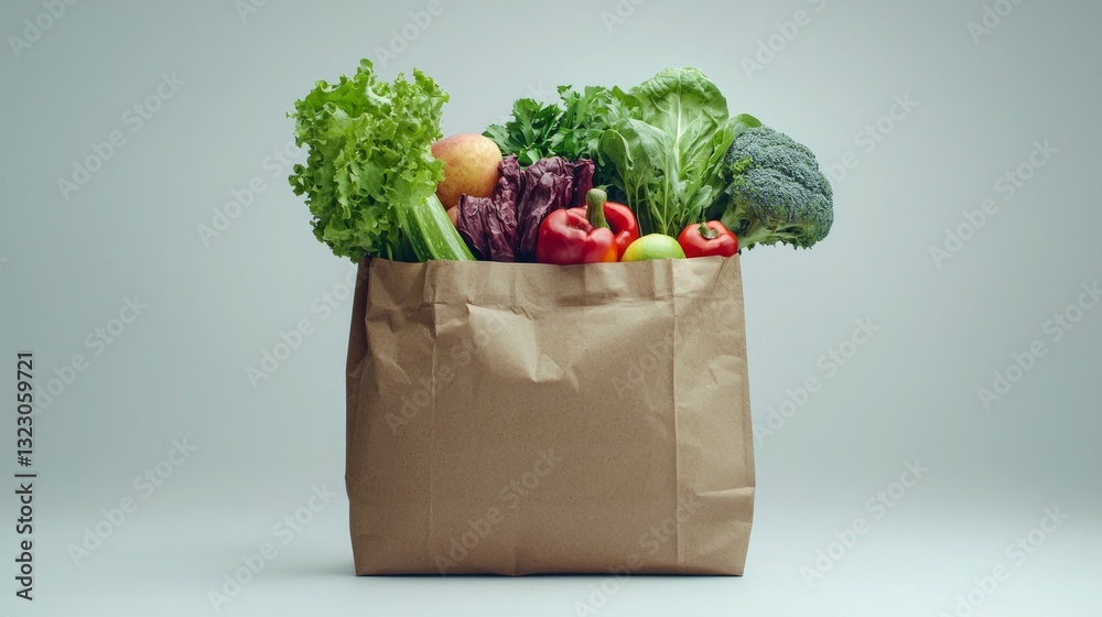 Fresh Organic Produce in Brown Paper Bag Against Neutral Background