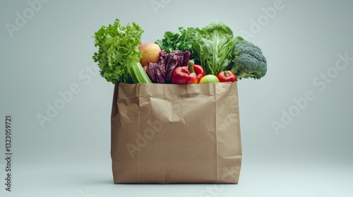 Obraz na płótnie Fresh Organic Produce in Brown Paper Bag Against Neutral Background w salonie