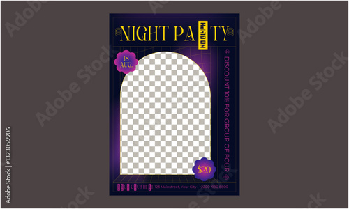 Night Party Flyer. Cocktail Party. Nightclub. Typography design. Set of flat vector illustrations. Poster, label, cover.
