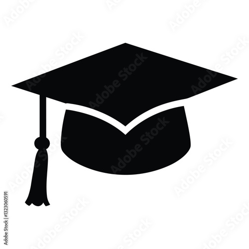 Graduation cap Silhouette, Vector, Icon, Logo, White Background.