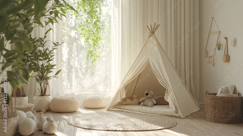 Cozy and Inviting Children's Playroom with Teepee and Soft Decor Elements