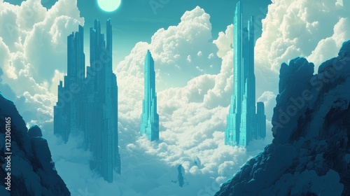 Ethereal Towers Rise Above Cloudscape In Dreamlike Setting