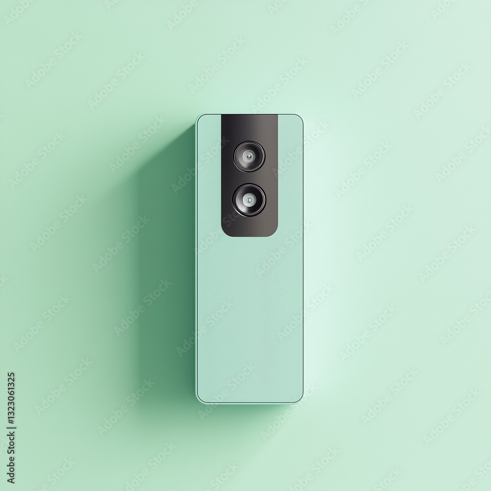 Smart doorbell with video intercom on mint green backdrop Smart doorbell with video intercom on mint green backdrop