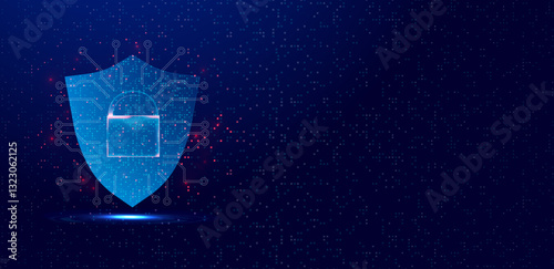 Cyber security attach. Data protection with shield, vector editable	