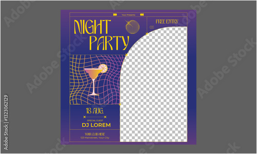 Night Party Socials Media. Cocktail Party. Nightclub. Typography design. Set of flat vector illustrations. Poster, label, cover.
