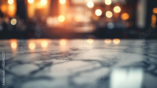 Elegant marble countertop with cool bokeh lighting in modern kitchen environment
