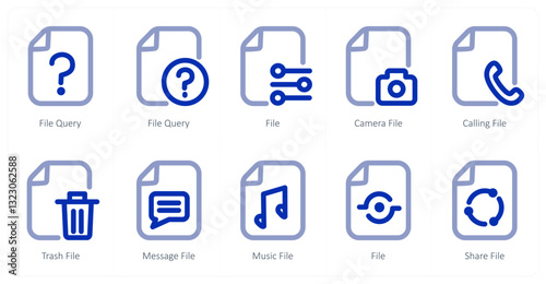A set of 10 micro icons as file query, file, camera file