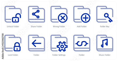 A set of 10 micro icons as unlock folder, share folder, wrong folder