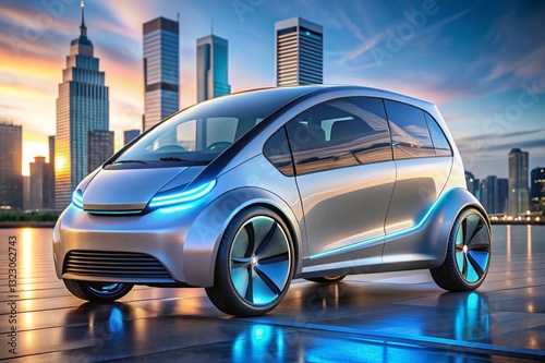 A futuristic car with a blue and silver color photo