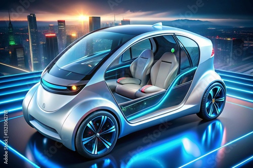 A futuristic car with a blue and silver color photo