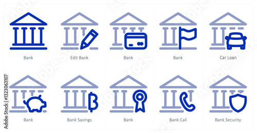 A set of 10 micro icons as bank, edit bank, car loan