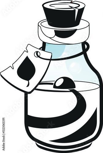 Black-and-white bottle with magic elixir