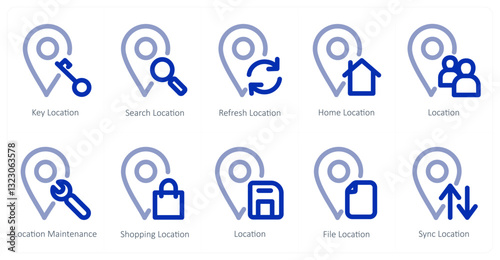 A set of 10 micro icons as key location, search location, refresh location
