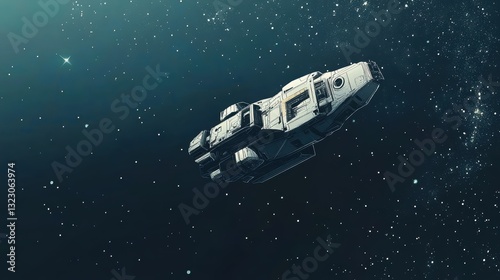 Spaceship Soaring Through Starry Cosmos