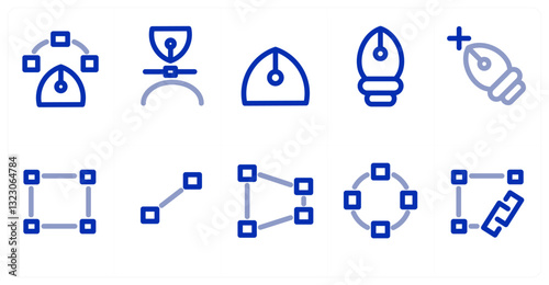 A set of 10 micro icons as bezier tool, bezeir, curves