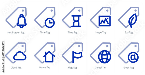 A set of 10 micro icons as notification tag, time tag, image tag