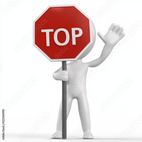 3d man holding stop sign over white background
