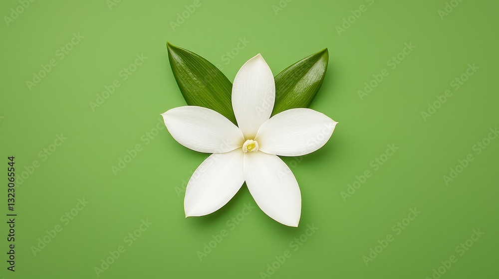Fototapeta premium Elegant white flower pod displayed on a lush green background for fresh floral photography and creative art projects