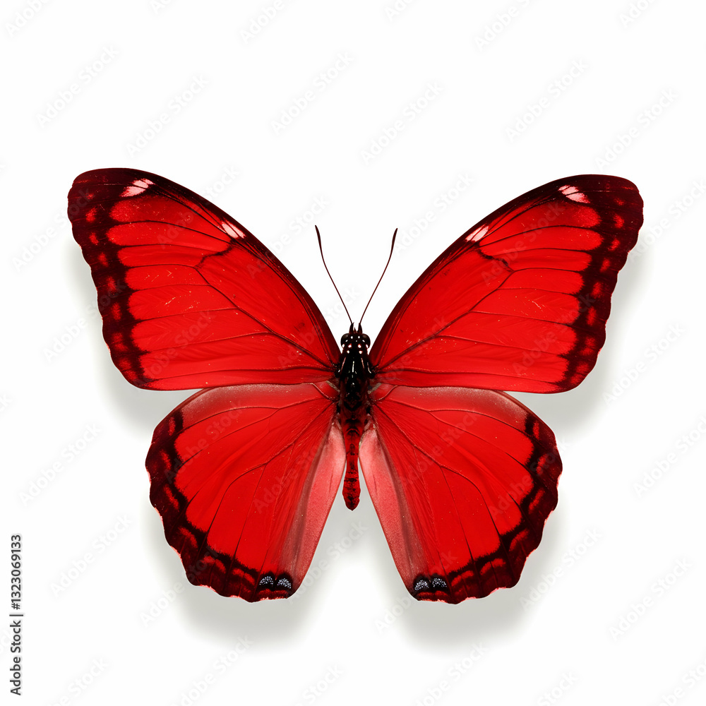 Fototapeta premium Stunning Red Butterfly with Symmetrical Wings on a Clean White Background