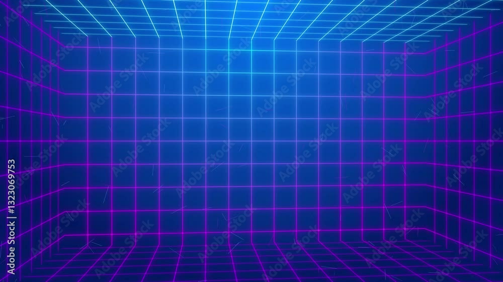 Grid perspective design over and under blue light grid on blue background. 4K 3D laser grid landscape. Digital cyber surface style. 3D Illustration Grid perspective design over and under blue light grid on blue background. 4K 3D laser grid landscape. Digital cyber surface style. 3D Illustration