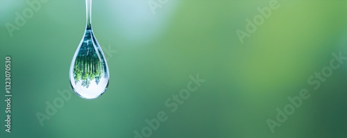 Fresh Water Drop with Green Background and Nature Reflection photo